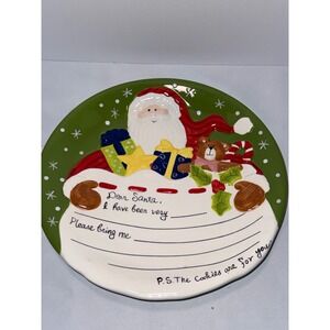 Home Accents Christmas Dear Santa Cookie Plate Green Ceramic Hand Painted 10.5in
